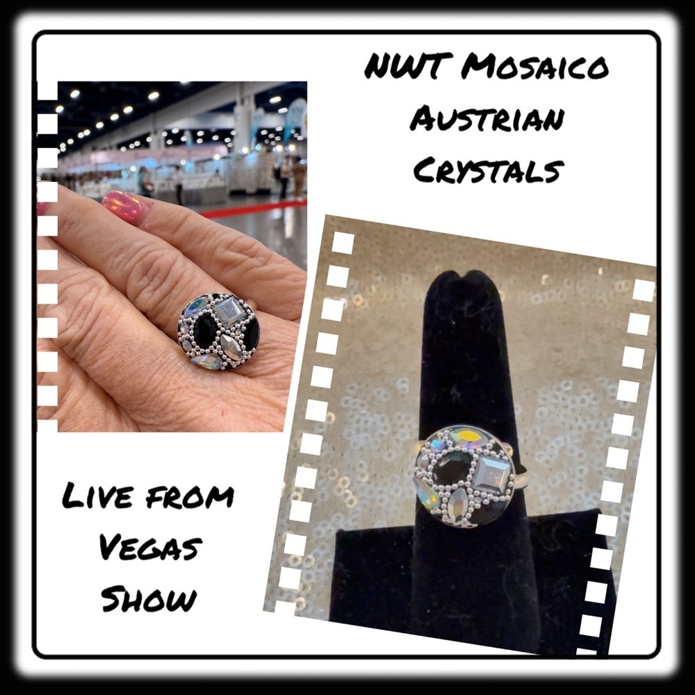 NWT Gorgeous Austrian Crystal / 925 Silver Adjustable ring from Mosaico